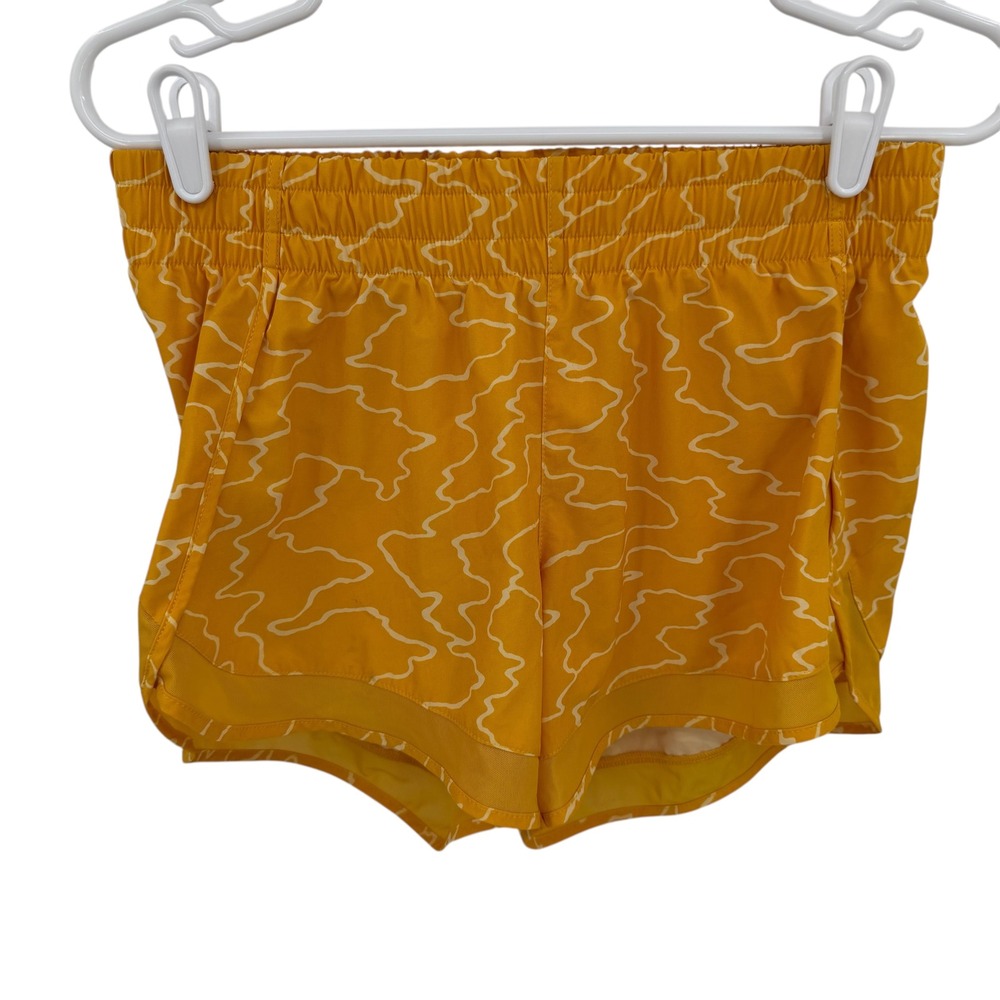 Athleta Printed Mesh Racer Run Short Women Small Yellow Activewear Athleisure